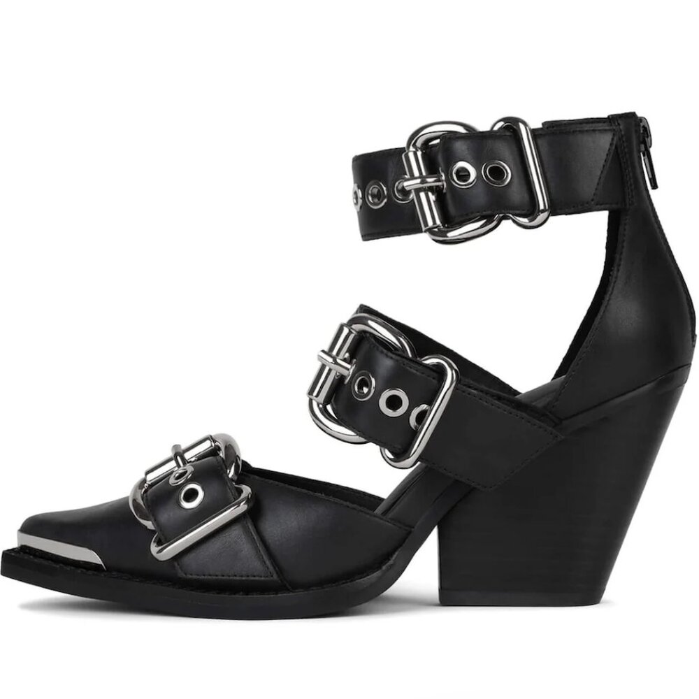 Jeffrey Campbell pointed toe pumps zipper buckle strap chunky heel shoes